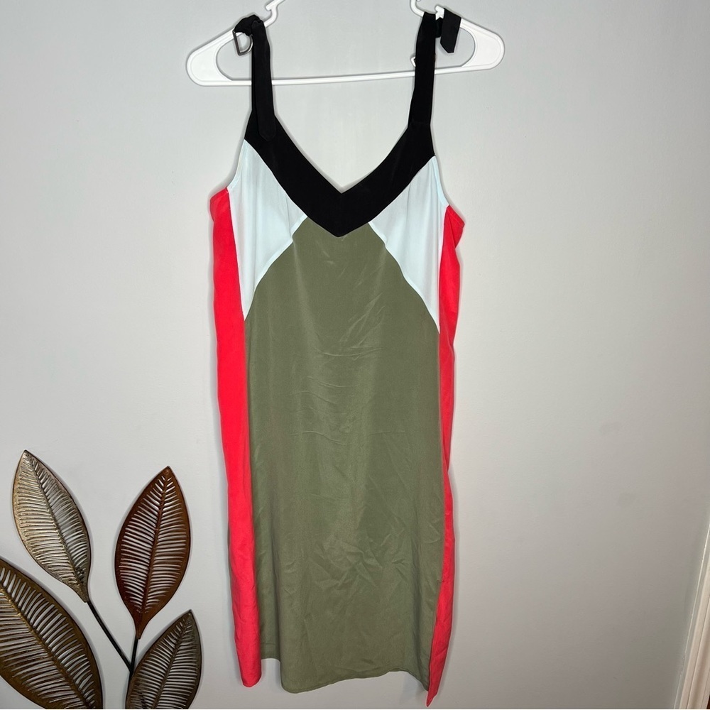 Equipment Robbi Silk Colorblock Slip Dress in Green/Multi